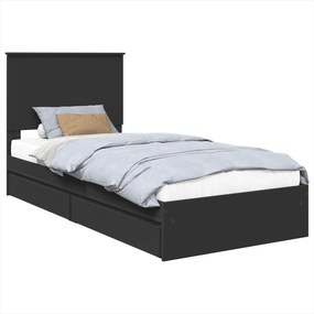 vidaXL Tárolós Ágy fejtámlával fiókkal Fekete 100 x 200 cm Faanyag