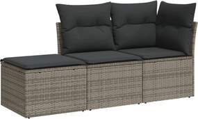 vidaXL 3 részes szürke polyrattan kerti ülőgarnitúra párnákkal
