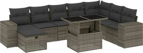 vidaXL 9 részes szürke polyrattan kerti ülőgarnitúra párnákkal