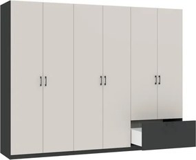 ALTA gardróbszekrény antracit–kasmír 6 ajtós, 1 fiókos