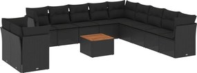 vidaXL 12 részes fekete polyrattan kerti ülőgarnitúra párnákkal