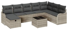 vidaXL Kanapé Szett párnával tárolóval 9 pcs Világosszürke polirattan