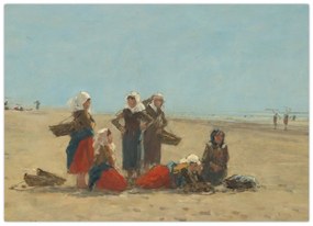 Üveg kép - Eugène Boudin, Women on the Beach at Berck, reprodukciók (70x50 cm)