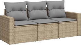 vidaXL 3 részes bézs polyrattan kerti ülőgarnitúra párnákkal