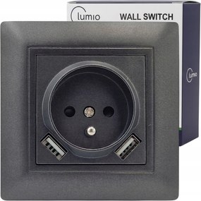 Süllyesztett Aljzat 16A 250V 2X Usb 5V Fekete IP21 Kerettel 1X Keret 60MM