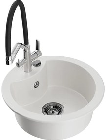 Mexen Diego 1-medencés gránit mosogató konyhai csappal Duo, fehér - 6512-20-671701-07-B