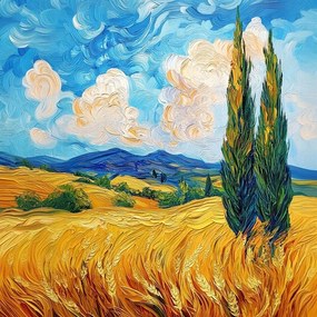 Vászonkép Canvas Tájkép Nyár Mező Gabona Hegyek Ciprus 80x80
