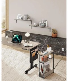 Keskeny oldal asztal töltő funkcióval 3 polcos, 18 x 45 x 58 cm Greige szürke fekete lábakkal