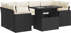 vidaXL 7 részes fekete polyrattan kerti ülőgarnitúra párnával