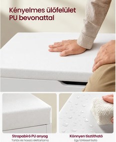 SONGMICS párnázott cipőpad ülés alatti tárolóval, 3 nyitott rekesszel, 80 cm, fehér