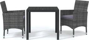 vidaXL 3 részes szürke polyrattan kerti étkezőgarnitúra párnákkal
