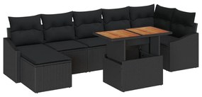 Kert Kanapé Készlet 8 darab Fekete Poli Rattan