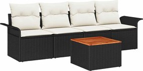 vidaXL Kerti Kanapé Szett párnával 5 pcs Fekete polirattan