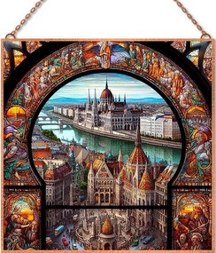 Budapesti fantáziakép üvegkép, falikép
