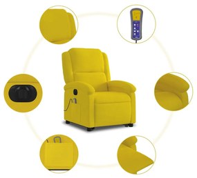 elektromos felállást segítő sárga bársony masszázsfotel