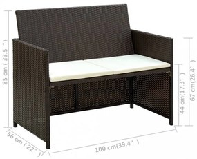 barna kétszemélyes polyrattan kerti kanapé párnákkal