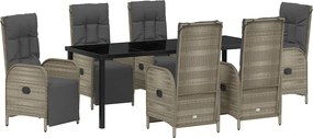vidaXL Kert étkező szett párnával 7 pcs Szürke polirattan