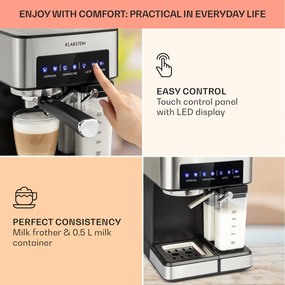 Klarstein Arabica Comfort, kávégép portaszűrővel, 1350 W, 20 bar, 1,8 l, érintőképernyő