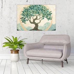Kép – Elegáns mozaik fával (90x60 cm)