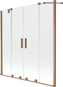 Mexen Velar Duo, 2 szárnyas eltolható kádparaván 160 x 150 cm, 8mm átlátszó üveg, réz matt profil, 896-160-000-02-65