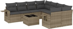 vidaXL 9 részes világosszürke polyrattan kerti ülőgarnitúra párnával