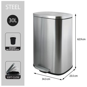 Spirella Pedálový odpadkový koš soft-close Akira30 l, kartáčovaný nerez, 30 l