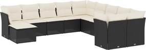 vidaXL 11 részes fekete polyrattan kerti ülőgarnitúra párnákkal
