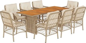 vidaXL 9 részes bézs polyrattan kerti étkezőgarnitúra párnákkal