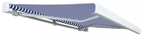 kék és fehér motorizált kazettás napellenző 450 x 300 cm