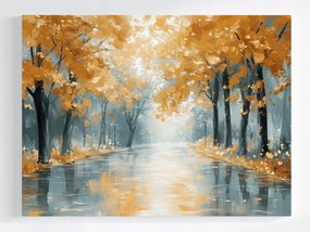 Poszter Út Utca Fák Ősz Eső 100x75