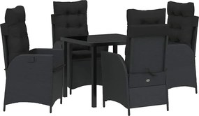 vidaXL Kert étkező szett párnával 5 pcs Fekete polirattan