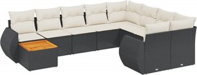 vidaXL 10 részes fekete polyrattan kerti ülőgarnitúra párnákkal