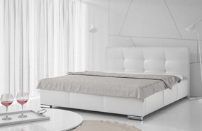 Latium fényűző kárpitozott ágy tárolóval, fehér ökobőr, 160 x 200