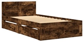 füstös tölgyszínű szerelt fa ágykeret fejtámlával 100 x 200 cm