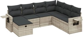 vidaXL 7 részes világosszürke polyrattan kerti ülőgarnitúra párnákkal