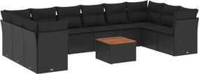 vidaXL 11 részes fekete polyrattan kerti ülőgarnitúra párnákkal
