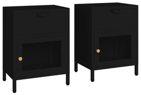 2 db fekete acél és üveg éjjeliszekrény 40 x 30 x 54,5 cm