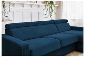 Sötétkék kordbársony kinyitható sarokkanapé (variálható) Monaco – Bobochic Paris