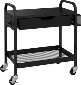HOMCOM Kiszolgáló Kocsi 2 Szinttel Kerekes Konyhai Kocsi 1 Fiókkal, 1 Polccal, Kampókkal, Konyhai Polc Használati Kocsi Konyhába, Irodába, Fürdőszobáb