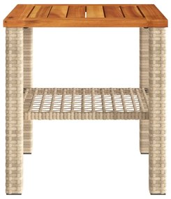 bézs polyrattan és akácfa kerti asztal 40 x 40 x 42 cm