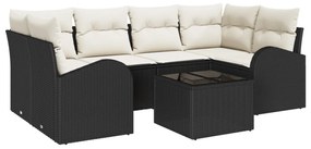 7 Darabos Kerti Kanapészett Párnákkal Fekete Poly Rattan