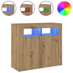 kézműves tölgy szerelt fa tálalószekrény LED-ekkel 80x35x75 cm
