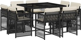 vidaXL 9 részes fekete polyrattan kerti étkezőgarnitúra párnákkal