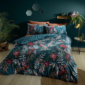 Zöld kétszemélyes ágyneműhuzat 200x200 cm Tropical Floral Birds - Catherine Lansfield