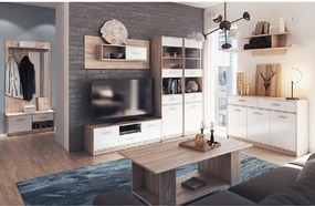 Vitrines szekrény 2D1W1S/80, fehér/tölgy sonoma, TEYO