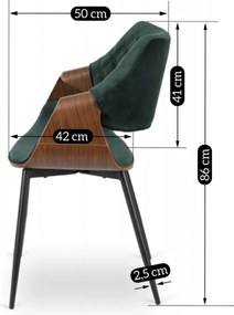 DAKOTA bársony szék zöld / dió színben
