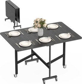 HOMCOM összecsukható étkezőasztal 4–6 személyes, kerekekkel és lehajtható lapokkal, fekete — 120×80×73 cm | Aosom