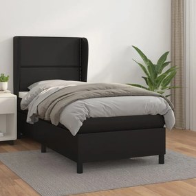 fekete műbőr rugós ágy matraccal 90 x 200 cm