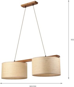 Kábeles függőlámpa AIDA 2xE27/15W/230V átm. 35 cm tölgy/raffia