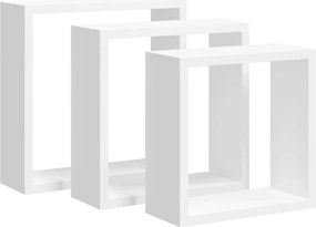 vidaXL 3 db fehér MDF fali kockapolc